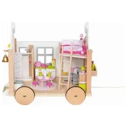 goki 51477 - Tiny House Hygge für Mini-Puppen - Puppenhaus im skandinavischen Stil, 40-teiliges Set, fördert Kreativität und Fantasie der Kinder. Mobil und leicht zu ziehen, ideal für unterwegs oder im Kinderzimmer.
