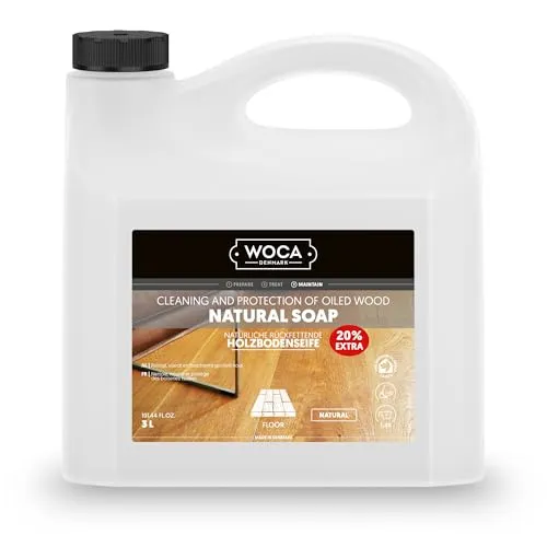WOCA Denmark Holzbodenseife Natur 3 Liter - Bodenreiniger für geölte Holzoberflächen, schützt und pflegt mit natürlichen Wirkstoffen, einfach anzuwenden und ohne schädliche Chemikalien.