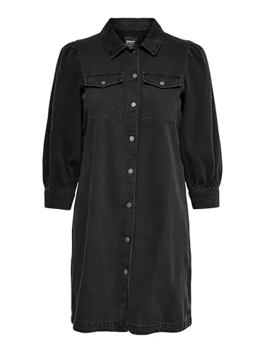 ONLY Damen ONLFELICA DNM Dress NOOS Kleid, Washed Black, XS - Freizeitkleid für Damen aus recycelter Baumwolle, umweltfreundlich und nachhaltig – ideal für modebewusste Frauen.