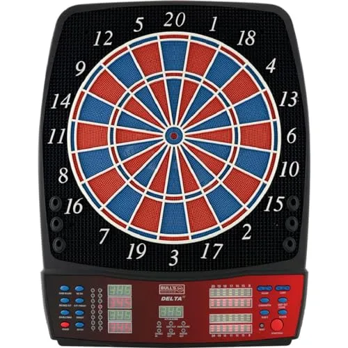 E-Dart-Bull's Delta IV RB-Sound - Elektronische Dartscheibe für bis zu 16 Spieler, mit 38 Spielen und einzigartiger Stimme des PDC-Callers Russ Bray. Ideal für spannende Dartabende!