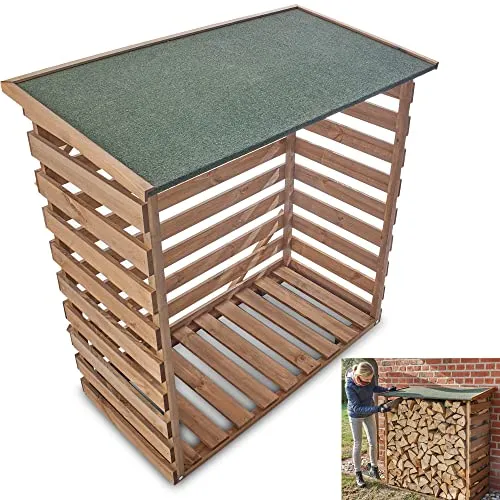 zooprinz Wetterfestes Brennholzregal aus lasiertem Holz - Aschesauger – Ideal für die trockene und platzsparende Aufbewahrung von bis zu 0,73 m³ Feuerholz, gefertigt aus langlebigem, winterfestem Holz.