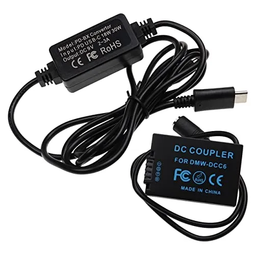 vhbw USB Netzteil kompatibel mit Panasonic Lumix DC-FZ83 Kamera, Digitalkamera, DSLR - Netzkabel + DC Kuppler (Ersatz für Panasonic DMW-DCC6), 2m