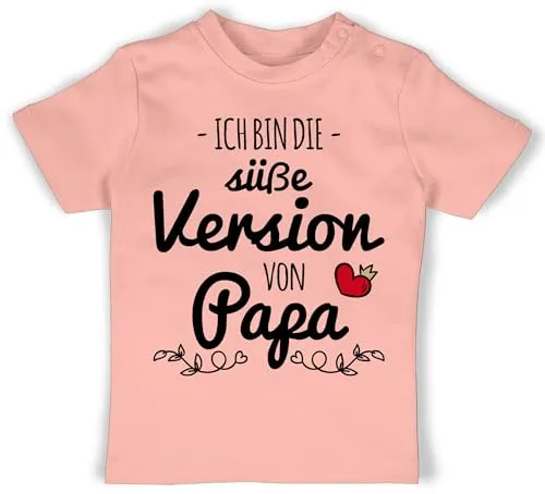 Baby T-Shirt Mädchen Jungen - Süße Version von Papa - 12/18 Monate - Babyrosa - Geschenk für frischen vaeter Geschenke sprüche Tshirt Geburt Vater Tags witzig Shirt Daddy 2025 zur Oberteil