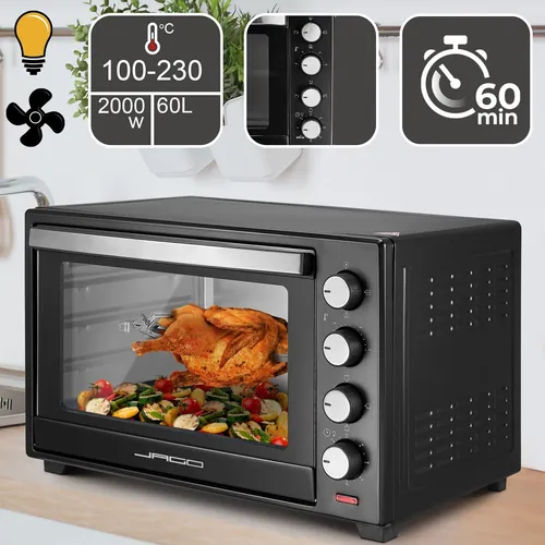 Jago® Minibackofen mit Umluft 60L Pizzaofen Mini Backofen Grill 2000W Miniofen