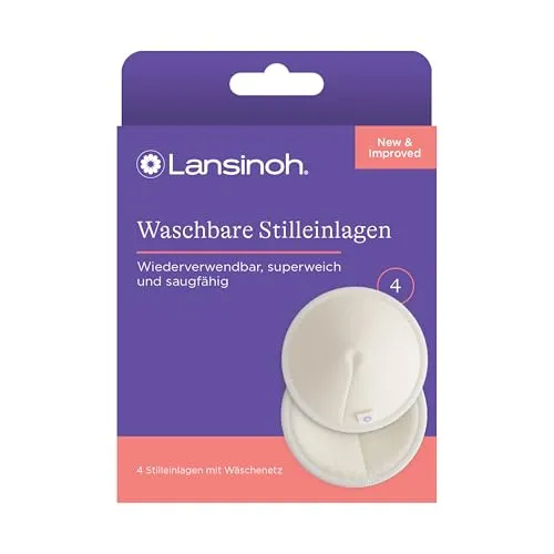 Lansinoh Waschbare Stilleinlagen - 4 Stück inkl. Wäschenetz - ultrasaugfähig - superweiche Innenseite aus Bio Bambus - wiederverwendbar & umweltfreundlich