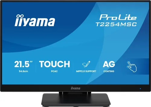 iiyama Prolite T2254MSC-B2AG 21,5" Full-HD Touchscreen Monitor - Monitore mit 10-Punkt Multitouch für präzise Interaktionen, ideal für Gastronomie und öffentliche Bereiche, ausgestattet mit Anti-Glare-Beschichtung und ergonomischer Höhenverstellung.