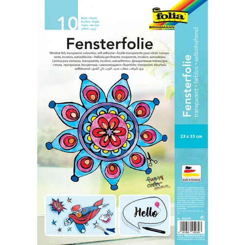 Folia Fensterfolie 230 x 330 mm - 10 Blatt selbsthaftend - Vielseitige Fensterfolie für kreative Anwendungen, ideal für Sichtschutz und Dekoration in jedem Raum.