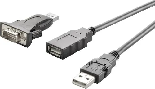 Digitus USB - RS232 Konverter Adapter mit USB Verlängerung, FTDI Chipsatz für stabile Verbindungen und einfache Datenübertragung