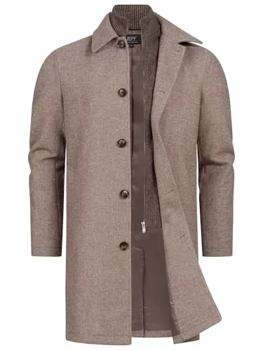 JEFF Herren JFTyler Klassischer Mantel mit Strickeinsatz | Winterjacke für Männer in Braun, XXL - Leichter und wärmender Herrenmantel aus durchdachter Materialmischung. Elegante Knopfleiste und hoher Kragen mit Strickeinsatz für modernen Stil und optimalen Kälteschutz. Ideale Passform für jeden Tag!