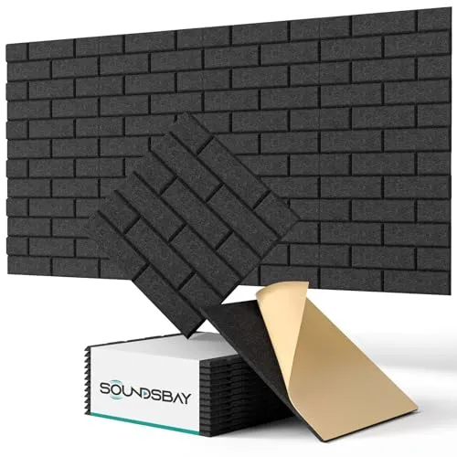 Akustikplatten selbstklebend 12 Stück, Schalldämmung Schallschutz Wand hoher Dichte Ziegeltyp Schallschutzplatten für Akustische Behandlung und Wanddekoration 30x30x0.9cm (Schwarz)