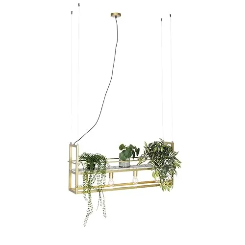Qazqa - Industrie I Vintage I Industrie I Vintage I Hängelampe I Pendellampe I Pendelleuchte Gold I Messing mit Marmor und Gestell 4-flammig - Cage Rack I Wohnzimmer I Schlafzimmer - Stahl Länglich -