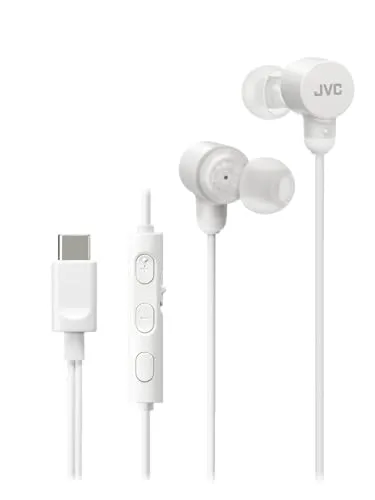 JVC HA-FR29UC-W - USB-C Ohrhörer, DA-Wandler, Hi-Res-Audio, Mikrofon mit Stummschaltung, Bequeme Silikon-Ohrstöpsel, 3-Tasten-Fernbedienung, Plug & Play für PC/Smartphone/Gaming, Farbe Weiß