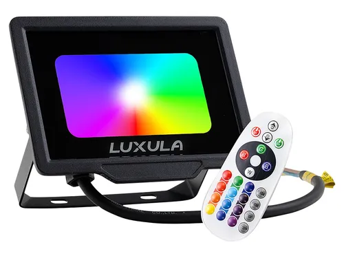 LUXULA RGB LED-Fluter LX400181, 20W mit Fernbedienung - Vielseitiger RGB-LED Fluter (20W) für brillante Beleuchtung in verschiedenen Farben. Robustes, wetterfestes Gehäuse (IP65) und einfache Steuerung per Fernbedienung – ideal für drinnen und draußen.