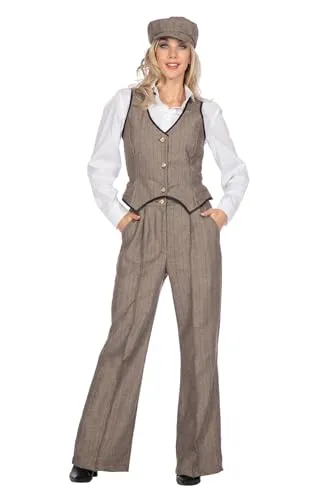 WILBERS 20er Jahre Kostüm Damen – 3-teiliges Gatsby Outfit mit Hose, Weste und Mütze - Authentisches 20er Jahre Kostüm im Peaky-Style für Karneval oder Mottopartys. Hochwertiger Stoff mit Fischgrätenmuster sorgt für einen stilvollen Look. Elastische Details garantieren optimalen Sitz und Komfort.