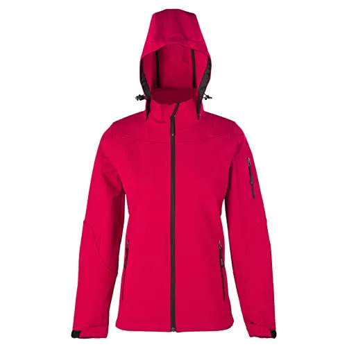 HRM Damen Hooded Softshell Jacket, rot, Gr. 3XL I Premium Softshelljacke Damen wasserabweisend I 5.000mm Wassersäule I Funktionsjacke I Workwear I Hochwertige & nachhaltige Damen-Bekleidung