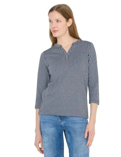Cecil Damen Gestreiftes Shirt - Bequemes Jersey Shirt mit maritimen Streifen, 3/4-Ärmeln und lässigem Split Neck für einen entspannten Look. Ideal für den Alltag oder die Freizeit.