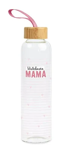 Grafik-Werkstatt Grafik Werkstatt Trinklasche aus Glas mit lustigem Spruch | mit Griffschlaufe | 550 ml | Weltbeste Mama, Rosa