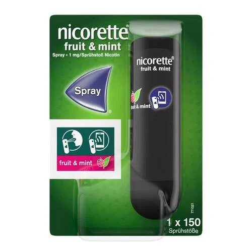 Nicorette Fruit & Mint Spray 1 mg - Schnelle Hilfe gegen Rauchverlangen - Arzneimittel zur Raucherentwöhnung, lindert Rauchverlangen in nur 30 Sekunden mit 2 Sprühstößen und unterstützt mit einer praktischen Tracking-App für deinen Nichtraucherfortschritt.