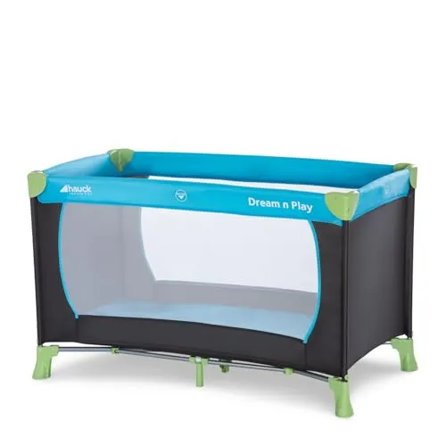 hauck Kinderreisebett Dream N Play - ab Geburt bis 15 kg, schnell auf- und abgebaut, inkl. Tragetasche und Faltboden, Liegefläche 120 x 60 cm (Water Blue)