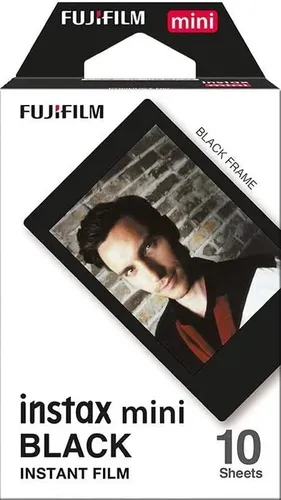 Fujifilm Instax Mini Instant Film - Schwarz, 10 Blatt, für kreative Fotomomente mit stilvollem Rahmen