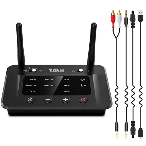 1Mii B03 Bluetooth 5.3 Transmitter Sender Empfänger für TV - Sonstiges TV-Zubehör mit aptX HD Low Latency für gleichzeitiges Streaming auf 2 Kopfhörer, ideal für gemeinsame Fernseherlebnisse ohne Lautstärkeprobleme.
