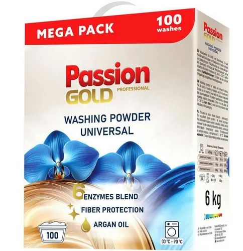 KomfortHome Passion Gold Pulver 6 kg Colorwaschmittel (1 karton 6 kg, [- 6kg Karton Wirksam bei unterschiedlichen Temperaturen, Faserschutz)