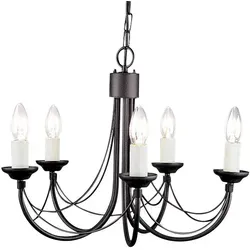 Kronleuchter Carisbrooke mit 5 Lichtern, Schwarz - Eleganter gotischer Kandelaber mit 5 Lichtern, handgefertigt von Elstead Lighting. Höhenverstellbar und ideal für stilvolle Innenräume.