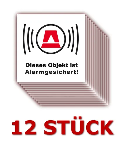 X Aufkleber Alarmgesichert Alarmaufkleber Alarm Alarmanlage 5 x 5 cm weiss 12