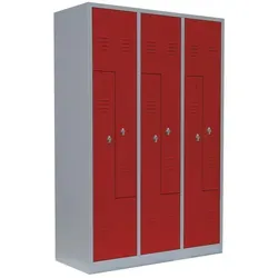 6er Z-Spind Umkleideschrank aus Stahl – Lichtgrau 180 x 1185 x 50 cm - Büroschrank für 6 Personen mit langlebiger Stahl-Konstruktion, pflegeleicht und komplett montiert. Ideal für Umkleideräume mit geräuschdämpfenden Türanschlägen und praktischen Lüftungsschlitzen.