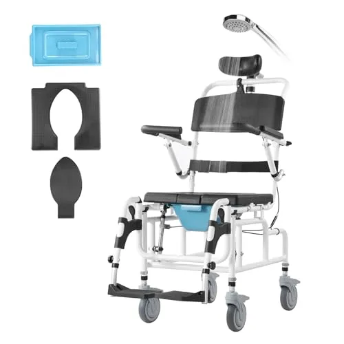 VEVOR Toilettenstuhl Duschrollstuhl Faltrollstuhl 136kg - Toilettenstuhl mit hoher Belastbarkeit bis 136 kg, faltbar für einfache Handhabung und platzsparende Aufbewahrung, ideal für Pflegebedürftige.