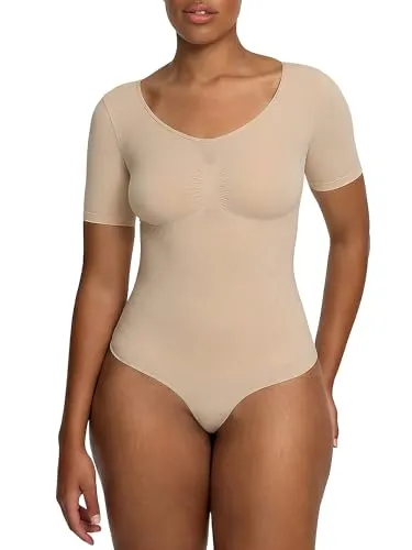 Creamy Fabrics T-Shirt Bodysuit Shapewear – Figurformender Body für Damen mit Po-Lifting Effekt - Dieser figurformende Bodysuit bietet starke Kompression für Bauch und Taille und sorgt für eine schlankere Silhouette. Der Druckknopfverschluss ermöglicht ein unkompliziertes An- und Ausziehen, ideal für den Alltag.