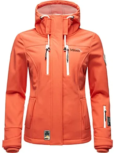 MARIKOO Damen Softshelljacke Übergangsjacke mit Kapuze Kleinezicke Coral Gr. L - Funktionsjacken – Robuste, wind- und wasserfeste Softshelljacke mit tailliertem Schnitt, ideal für Outdoor-Aktivitäten und wechselhaftes Wetter.