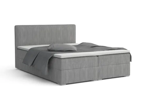BOXBETT LON IV 180/200 in Cord Hellgrau H4 - Stylisches Boxspringbett mit praktischem Bettkasten für großzügigen Stauraum. Ideal für Paare, bietet hohen Schlafkomfort und modernes Design in pflegeleichtem Cord-Stoff.