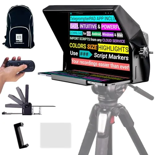 TELEPROMPTER PAD iLight PRO 12" Autocue Teleprompter iPad Tablet - Kit Teleprompter für Video mit Fernbedienung, APP & Tragetasche, Beam Splitter Prompter DSLR, iPhone, APP für Apple Android Mac Win