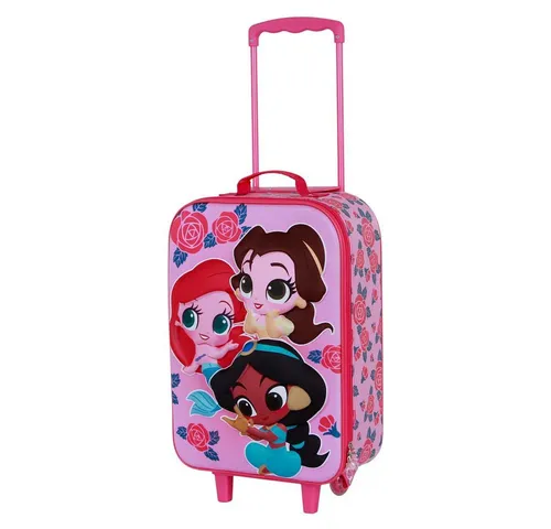 Disney Prinzessinnen Flowers-Soft Trolley-Koffer - Kindergepäck mit 3D-Design, leicht und handlich, ideal als Handgepäck für kleine Prinzessinnen auf Reisen.
