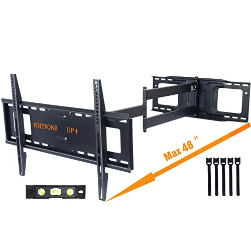 WHYFONE TV Wandhalterung mit 1219mm Extra Langem Gelenkarm, 180° Drehbar Schwenkbar TV Halterung Neigbar Fernseher Wandhalterung für 37-80 Zoll Flach & Curved Fernseher bis zu 50kg max. VESA 600x400mm