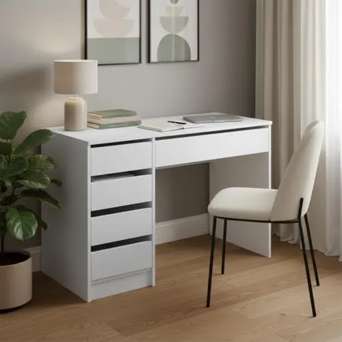 Bellamio Schreibtisch Nore mit 5 Schubladen - Moderner Schreibtisch mit 5 beidseitig montierbaren Schubladen, perfekt für flexibles Arbeiten und optimales Platzmanagement.
