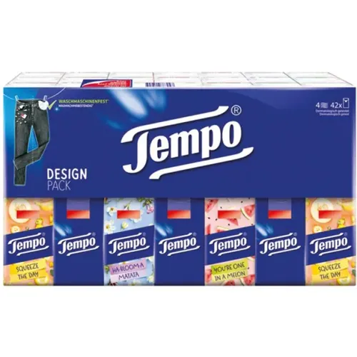 Essity Tempo Taschentücher - Samtig weich, 3 in 1 - Hygieneartikel: Extra starke und einmalig weiche Taschentücher, ideal für empfindliche Haut, biologisch abbaubar und in CO2-reduzierter Verpackung.