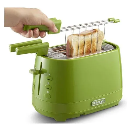 De'Longhi CTLAP2203.GR 2-Scheiben-Toaster - Toaster mit 550 W Leistung, variabler Bräunungssteuerung und abnehmbarer Krümelschublade in ansprechendem Grün – ideal für stilvolles Frühstück!