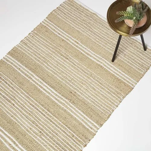 Homescapes Arlyn Jute-Teppich 90x150 cm beige-weiß gestreift - Handgewebter Juteteppich Arlyn mit 80 % Jute und 20 % Baumwolle. Größe: 90 x 150 cm. Strapazierfähig und ideal für stark frequentierte Bereiche, sorgt er für ein gemütliches Ambiente in jedem Raum.