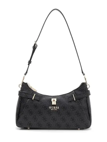 Guess Yesba Schultertasche (coal logo) - Moderne Guess Yesba Schultertasche in coal mit elegantem Logo. Die verstellbaren Schultergurte bieten individuellen Tragekomfort, während kleine Standfüße das Material schützen. Ideal für stilbewusste Frauen im Alltag.