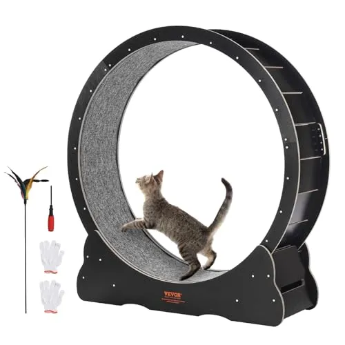 VEVOR Katzenlaufrad aus Holz - 110cm Laufband für Katzen - Interaktives Spielzeug für Katzen mit geräuscharmem Rad, das eine ruhige Trainingsumgebung schafft und Katzen aller Größen bis 25 Pfund unterstützt.