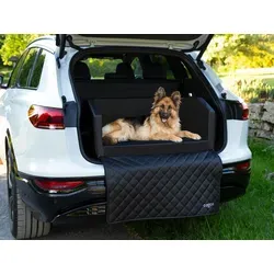 CopcoPet Hundebox Auto mit Kofferraumschutz und Tasche – 110x90x38cm Schwarz - Schutzmatte für den Kofferraum, ideal für Hunde. Mit Ladekantenschutz schützt sie vor Schmutz und Kratzern. Bequeme Liegefläche und einfach zu reinigen – perfekt für stressfreies Reisen mit deinem Vierbeiner.