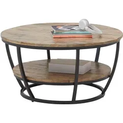Stolkom Couchtisch Jambi - Rund aus Massivholz - Couchtisch aus Mango Massivholz mit einem modernen Flachrohrgestell, ideal für stilvolle Wohnzimmergestaltung. Der Tisch bietet eine praktische Ablage und beeindruckt mit seiner natürlichen Optik.