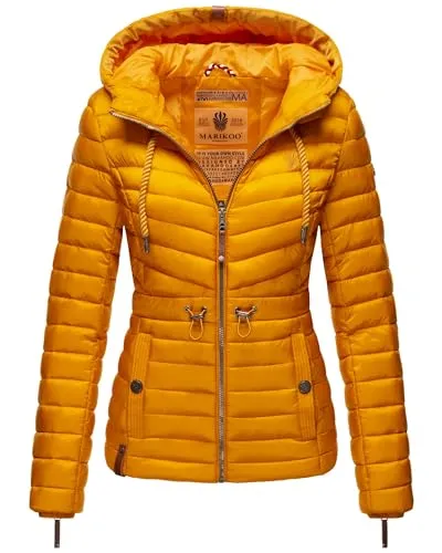 MARIKOO Damen Übergangsjacke Aniyaa in Gelb, Gr. S - Funktionsjacke mit gefütterter Kapuze und tailliertem Schnitt, wasserabweisend und ideal für die Übergangszeit - perfekt für jeden Look!