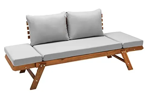 Dehner Holz-Sofa Macao - Grau/Braun, FSC®-zertifiziertes Akazienholz mit Polstern