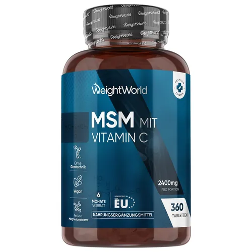 MSM Vitamin C Tabletten - 360 Stk - 2400mg für Immunsystem - Nahrungsergänzungsmittel für Erwachsene, hochdosiert mit 2400mg pro Portion, unterstützt das Immunsystem und ist vegan, gluten- und laktosefrei.