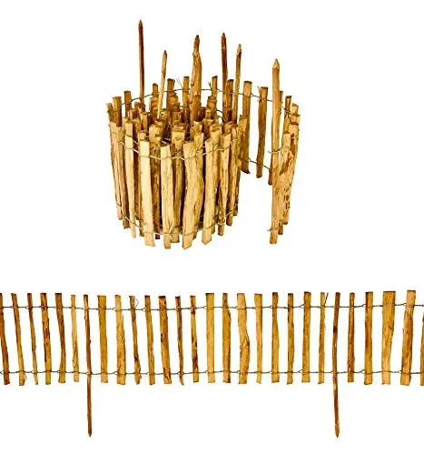 Staketenzaun mit Pfosten aus Haselnuss 35 cm - 500 cm - Robuster Zaun aus Haselnussholz, wetterfest und langlebig bis zu 20 Jahre. Perfekt zur Abgrenzung von Beeten und Wegen, einfach zu montieren.