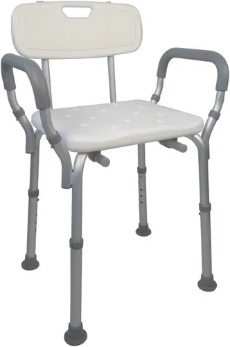 Mobiclinic® Duschstuhl Puerto mit Rücken- und Armlehne - Dusch- & Badehocker, tragbar und höhenverstellbar für maximalen Komfort, belastbar bis 100 kg, ideal für sicheres Duschen.