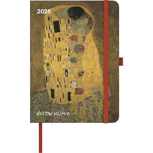 Gustav Klimt 2026 Buchkalender - Kunstkalender im Taschenformat - Bildende Kunst - Stilvoller Buchkalender mit 12 meisterhaften Klimt-Motiven, ideal für Kunstliebhaber und perfekte Planung mit viel Platz für Notizen.